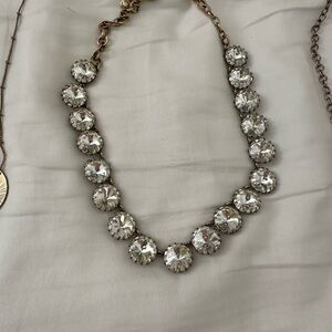 Elegant Silver Crystal Statement Necklace with Gold Chain and Setting